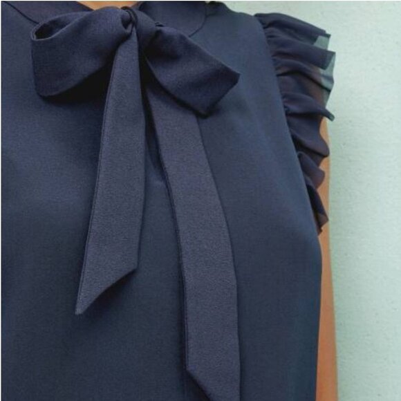 Ted Baker Navy Eene Frill Silk Top - Picture 4 of 15